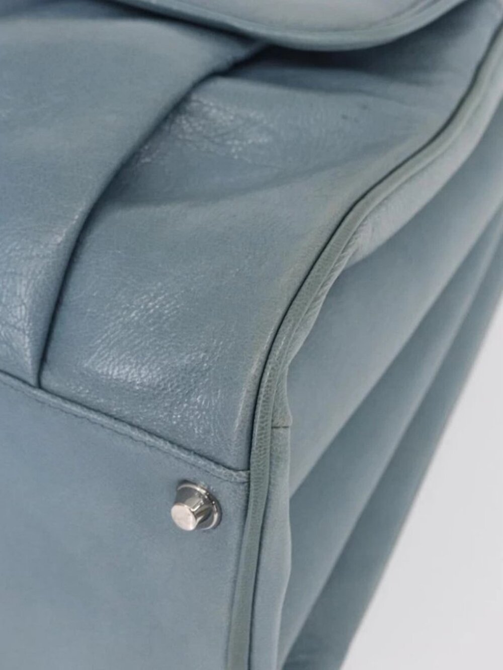 BALENCIAGA Hand Bag Leather Light Blue Silver Auth - Picture 10 of 16